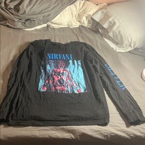 NIRVANA Black and Blue Graphic Long Sleeve Tee large